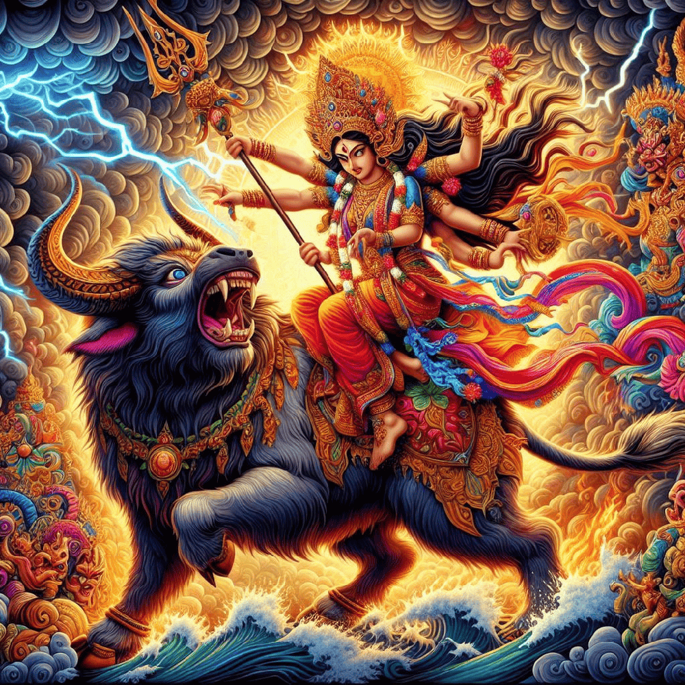 Durga defeating Mahishasura